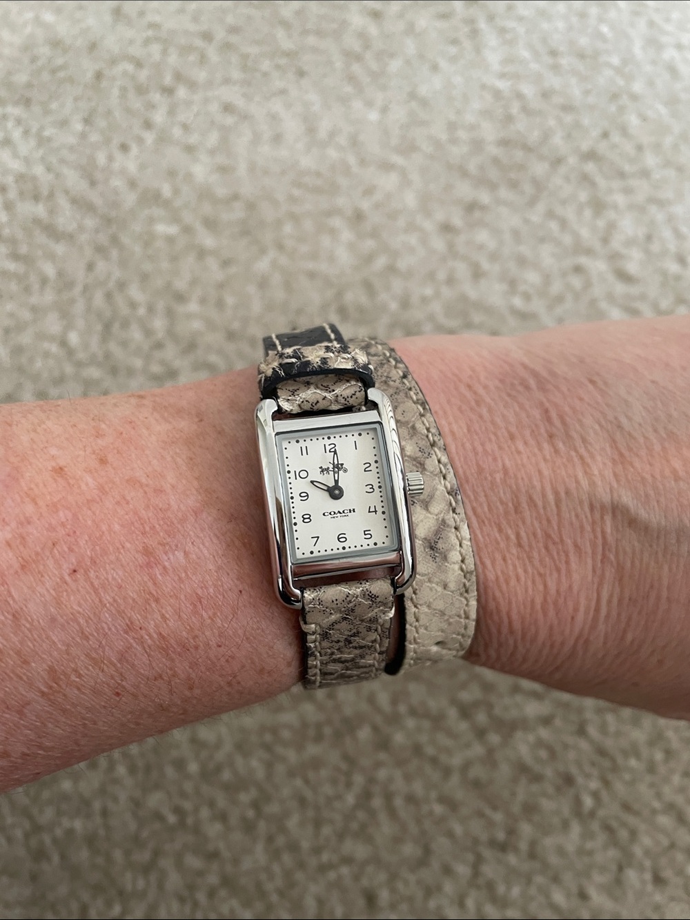 Coach Double-Wrap Snake-Print Leather Watch